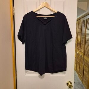 CCX Black Criss Cross V-Neck Short Sleeve T-Shirt Plus Size Relaxed Fit Tee